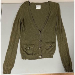 American Eagle Olive Green Knit Long Sleeve Sweater Cardigan Top Blouse Size M ✨